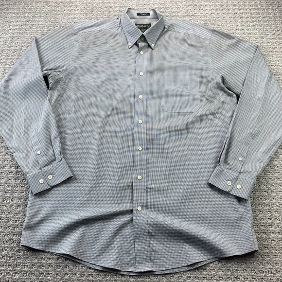 Eddie Bauer Shirt Men Large Tall LT Gray Checkered Button Down Wrinkle Free Polo - Picture 1 of 7
